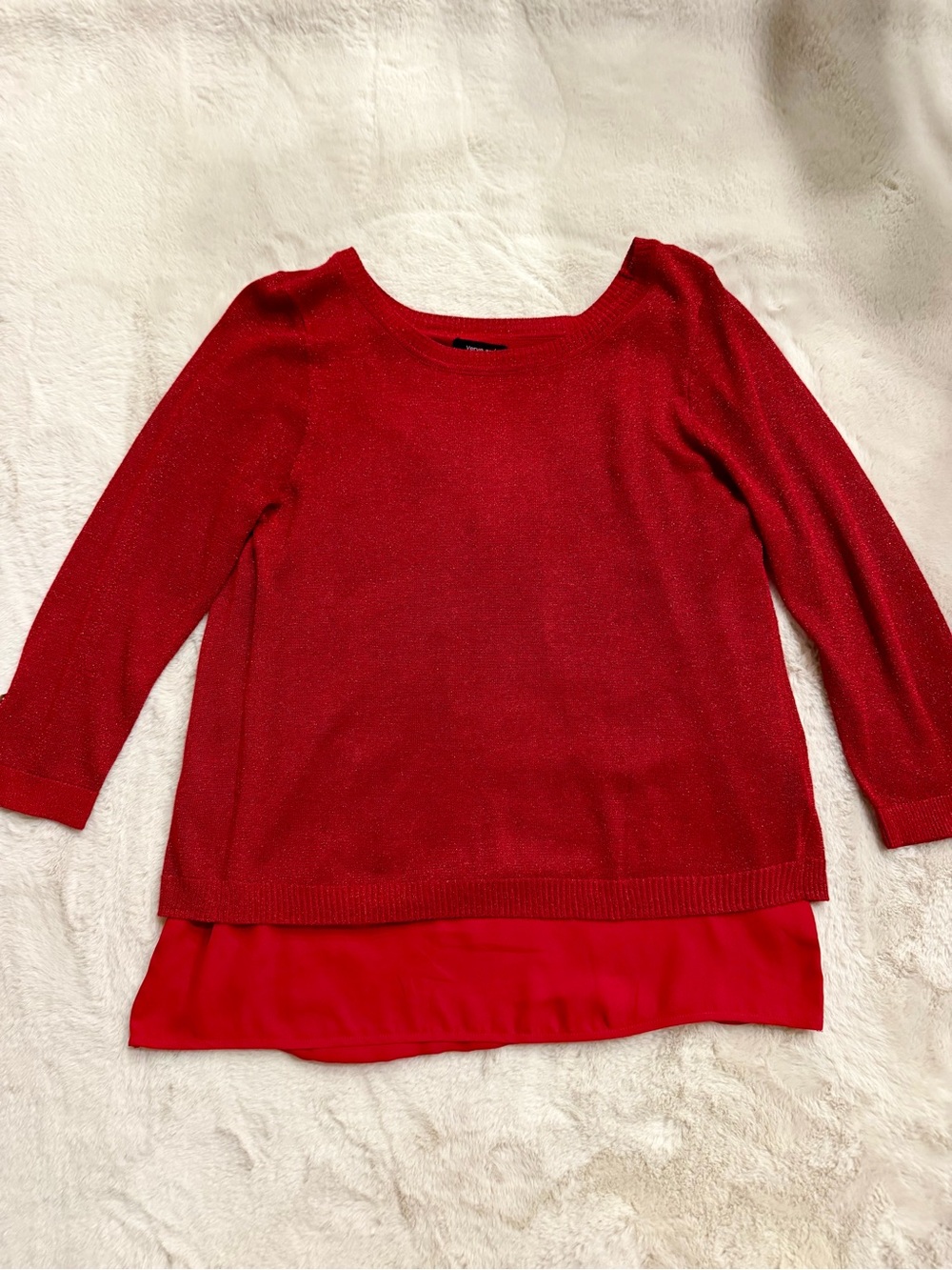 Verve Ami Red Layered Knit Scoop Neck Sweater